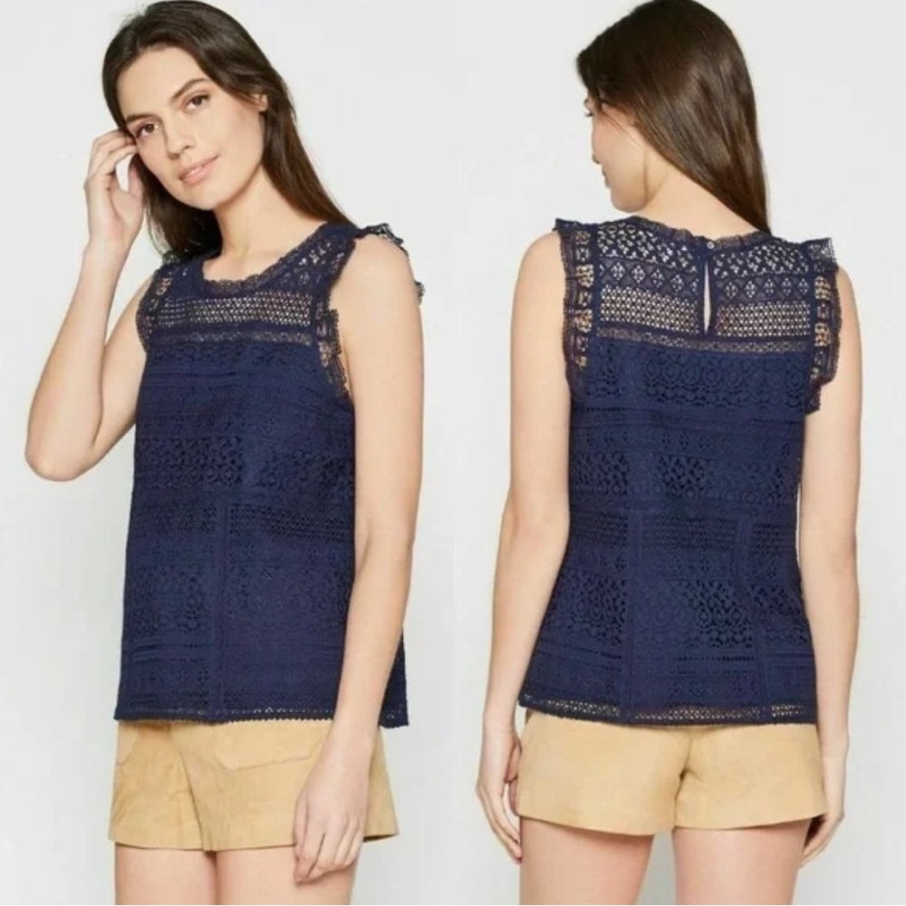 NWOT Joie Women's Lupe Lace Ruffle Sleeveless Blue Cotton Top - Picture 2 of 7
